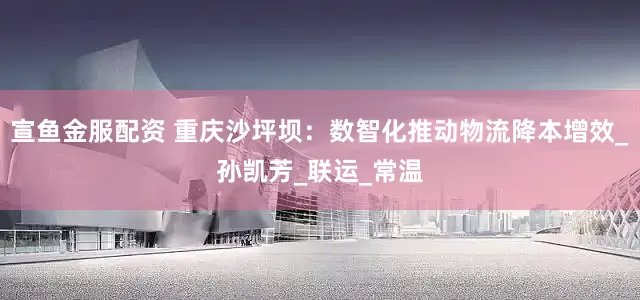 宣鱼金服配资 重庆沙坪坝：数智化推动物流降本增效_孙凯芳_联运_常温